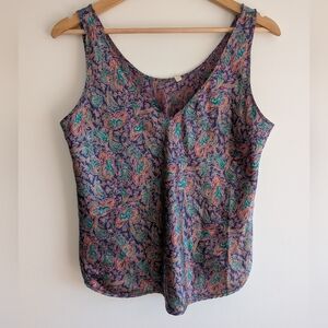 Women's Silk Paisley Scoop Neck Tank Top - Purple/Teal